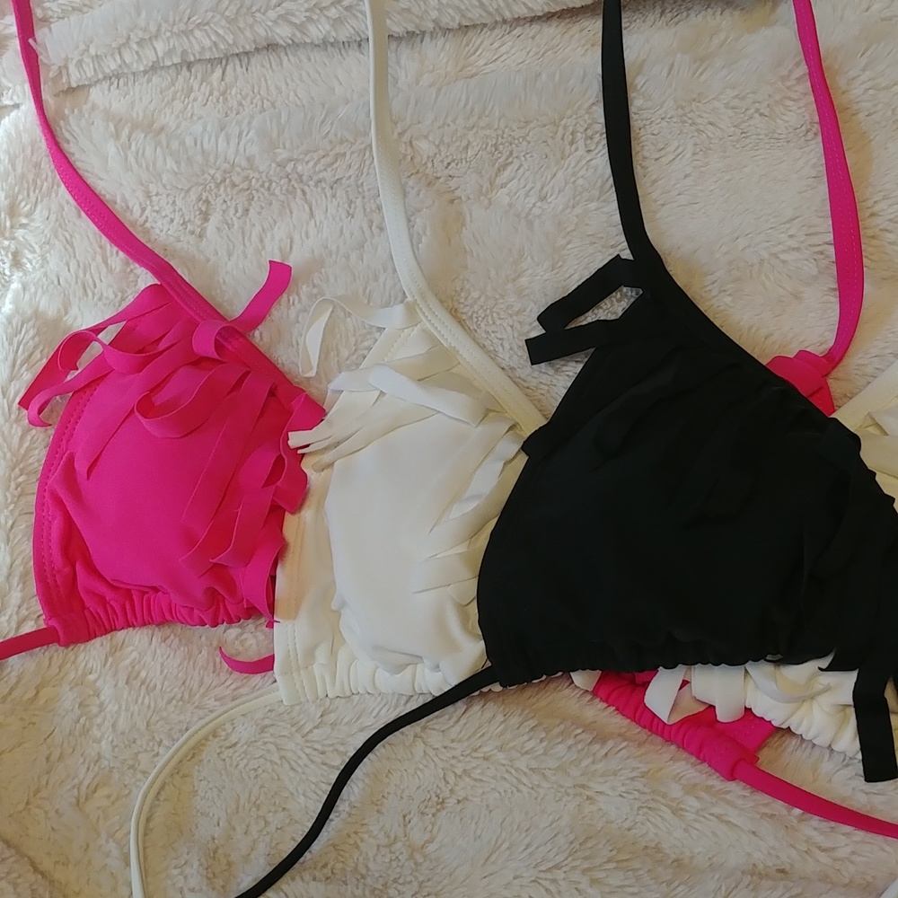 3 String Bikini Halter Style Tops Black Pink and white